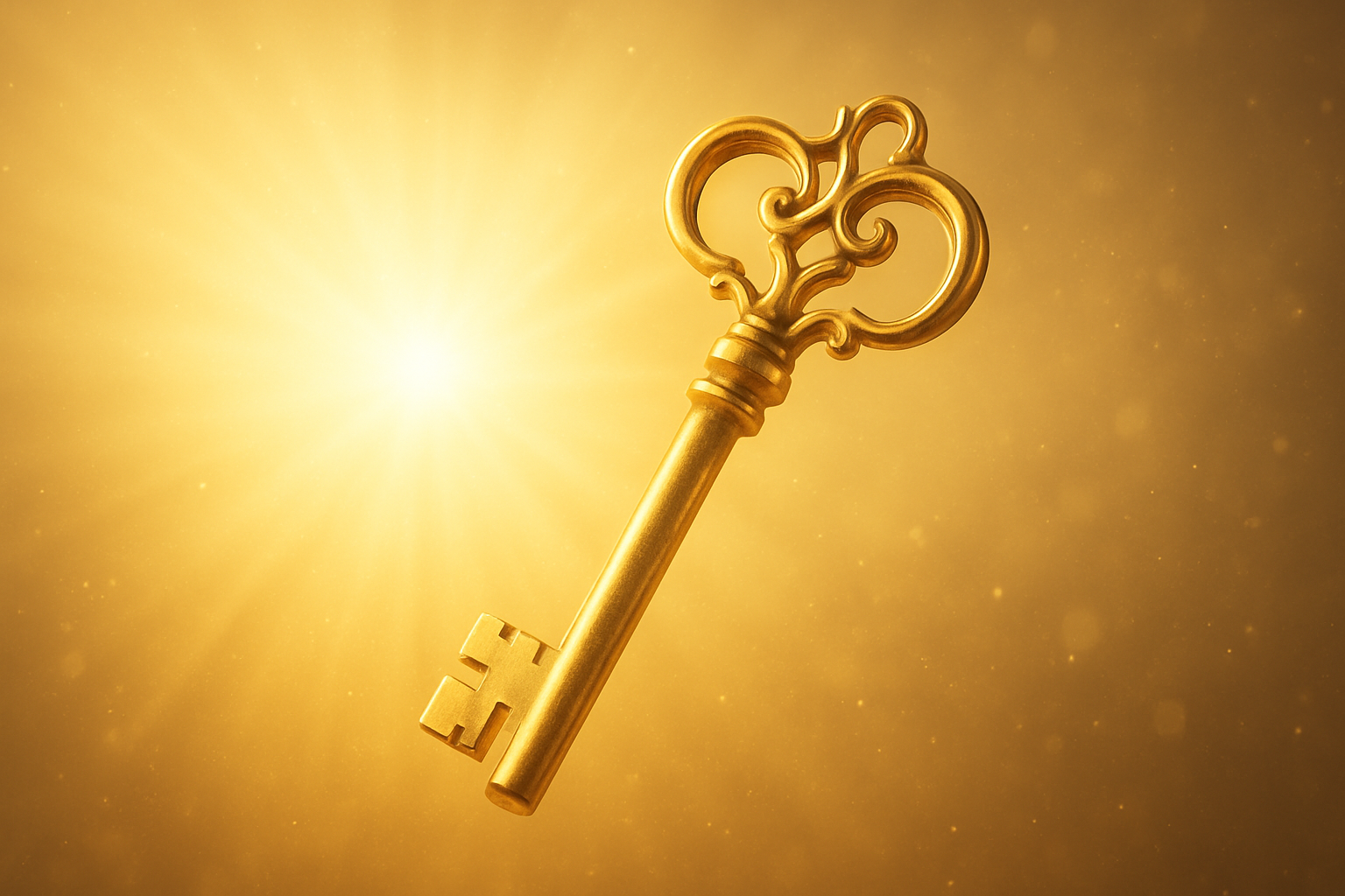 金色の光の中に浮かぶアンティーク調の金色の鍵