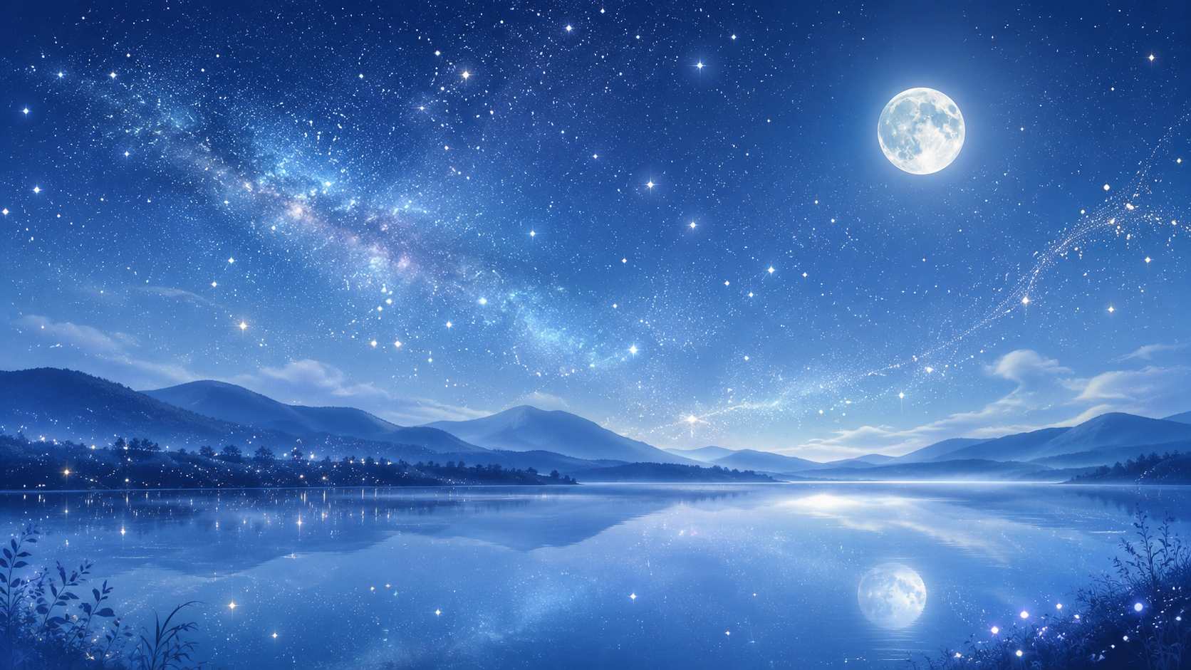 星空の夢を表す青グレーの夜空とやわらかな星明かり