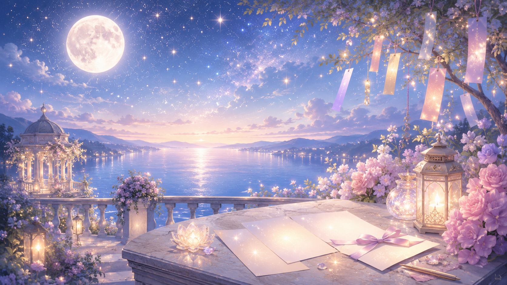 夜空に小さな光が浮かぶ願いごとの夢のイメージ