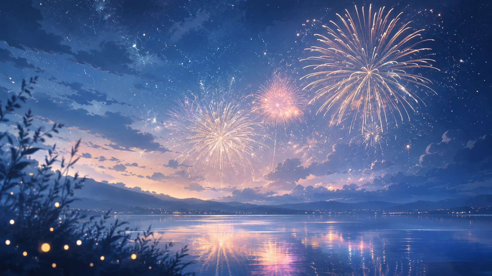 夏の夜空に広がるやわらかな花火の夢のイメージ